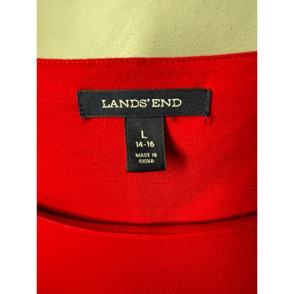 Lands End Red Fit & Flare Dress Midi Modest Large Jersey Knit Sleeve - Picture 3 of 5